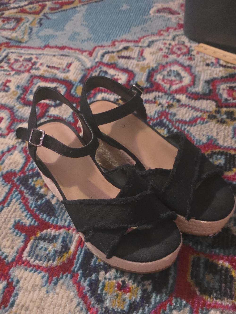 Black Espadrille Wedge Sandals with Ankle Strap